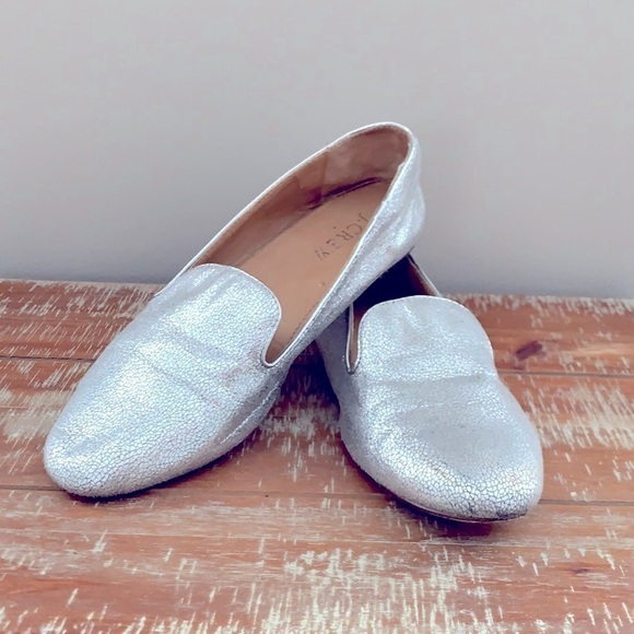 J Crew silver metallic loafer flats - Picture 1 of 11